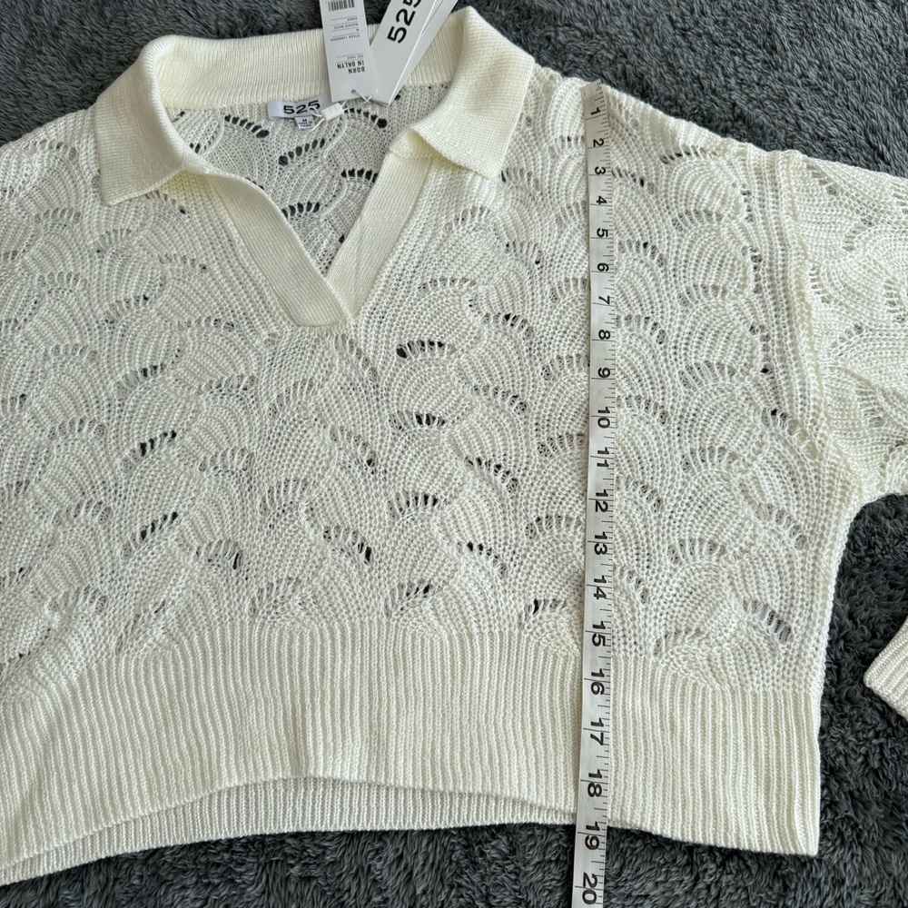 525 America Women's See-Through Collared Sweater, Loose Knit Sweater, Cream, M - Picture 5 of 8